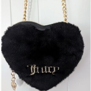 Juicy Couture Plush Black Heart Crossbody Bag
